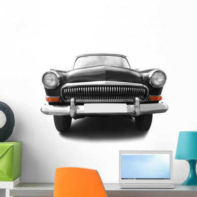 Black Retro Car Wall Decal shown on a wall