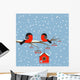 Couple of bullfinches on branch rowan with birdhouse Wall Mural