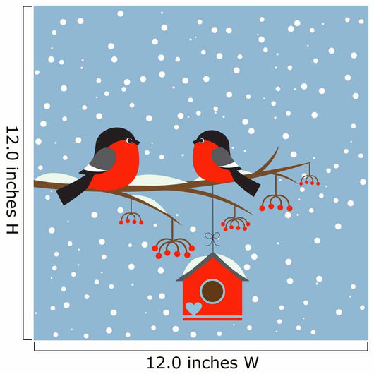 Couple of bullfinches on branch rowan with birdhouse Wall Mural