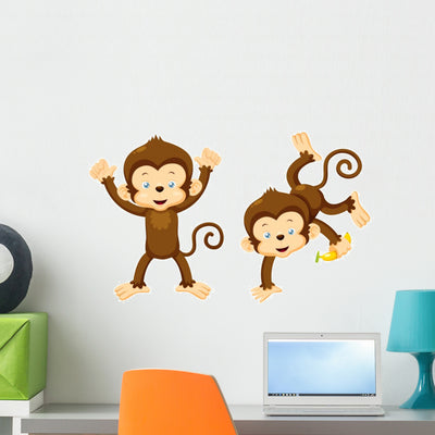 Couple Cute Monkeys Wall Decal shown on a wall