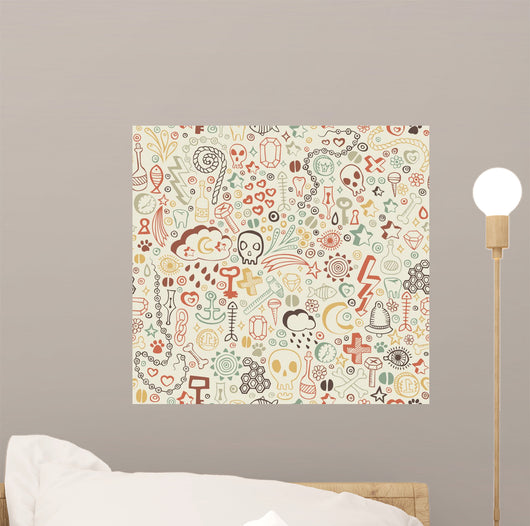 seamless pattern with colorful doodle ornament Wall Mural