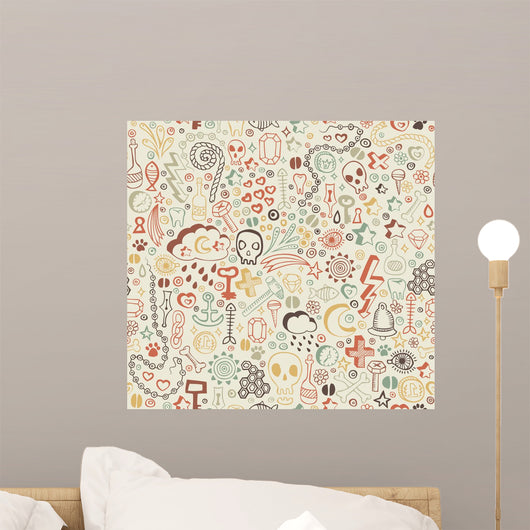 seamless pattern with colorful doodle ornament Wall Mural