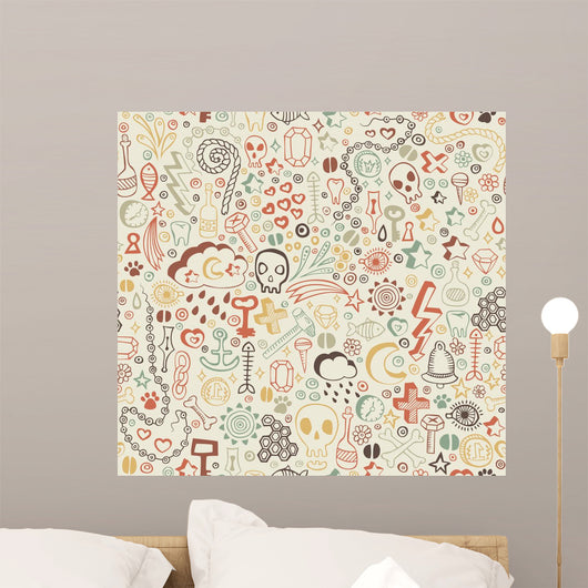 seamless pattern with colorful doodle ornament Wall Mural