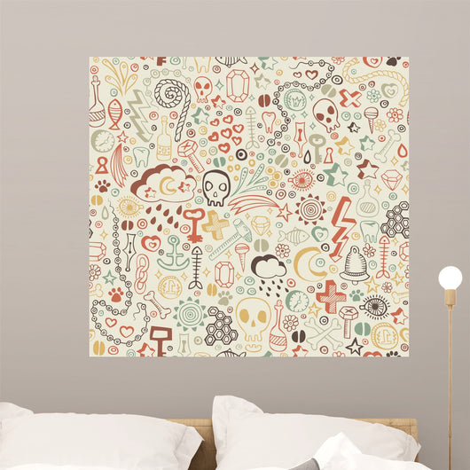 seamless pattern with colorful doodle ornament Wall Mural