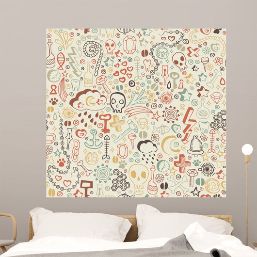 seamless pattern with colorful doodle ornament Wall Mural