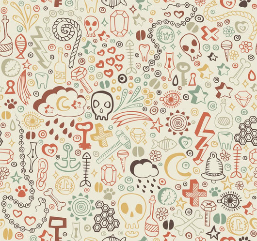 seamless pattern with colorful doodle ornament Wall Mural
