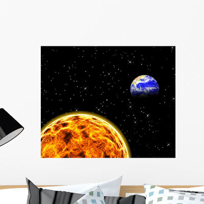 Space Wall Mural shown on a wall