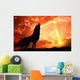 Lone Wolf Howling Sunset Wall Mural