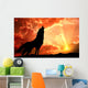 Lone Wolf Howling Sunset Wall Mural
