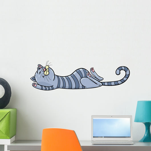sleeping tabby cat cartoon Wall Decal
