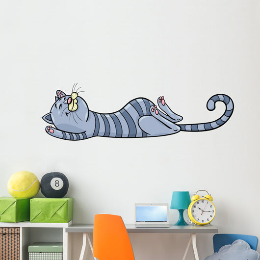 sleeping tabby cat cartoon Wall Decal