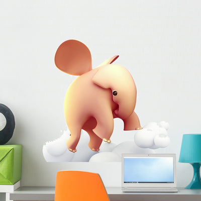 Elephant Fly Happy Sky Wall Decal shown on a wall
