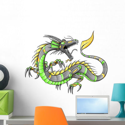 Robot Cyborg Dragon Vector Wall Mural shown on a wall