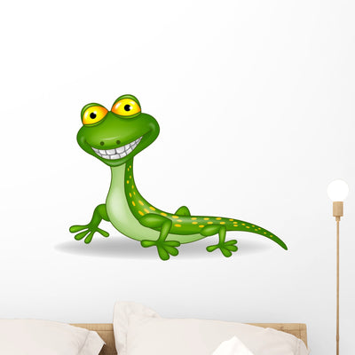 Funny Lizard Cartoon Wall Mural shown on a wall