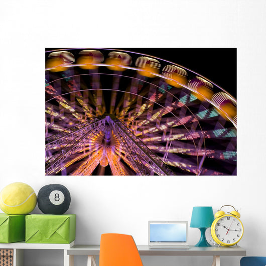 Illuminated Ferris Wheel at Night Wall Mural
