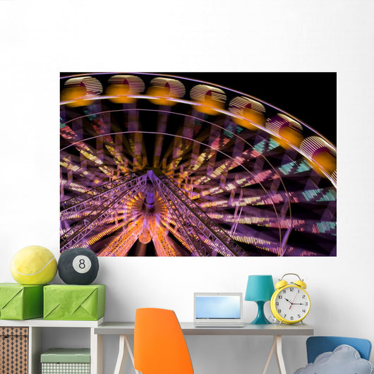 Illuminated Ferris Wheel at Night Wall Mural