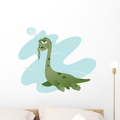 Funny Nessie Eating Wall Decal shown on a wall