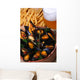 seafood, mussels, beer, French fries Wall Mural