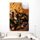 seafood, mussels, beer, French fries Wall Mural