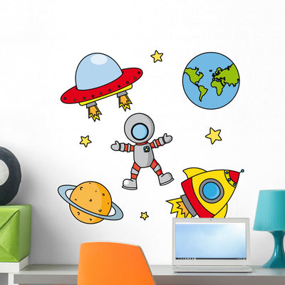 Icons Space Wall Mural shown on a wall