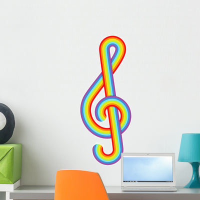 Rainbow Treble Clef Wall Decal shown on a wall