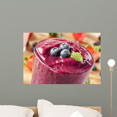 Fresh Organic Blueberry Smoothie shown on a wall