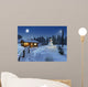 log house in a winter christmas scene Wall Mural