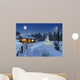 log house in a winter christmas scene Wall Mural