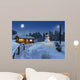 log house in a winter christmas scene Wall Mural