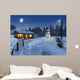 log house in a winter christmas scene Wall Mural