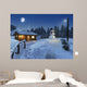 log house in a winter christmas scene Wall Mural