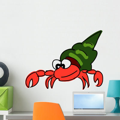 Red Hermit Crab Wall Decal shown on a wall