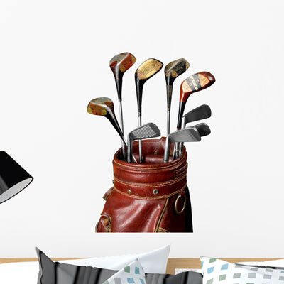 Vintage Golf Clubs Wall Decal shown on a wall