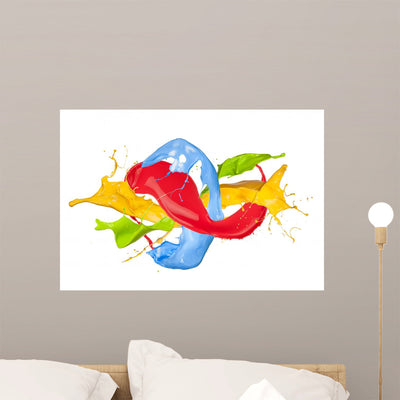 Colored Paint Splash White Wall Decal shown on a wall