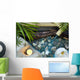 Falling Water on Stones Spa Concept with Orchids and Bamboo Wall Mural