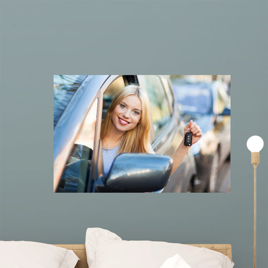 Young Woman Showing Car