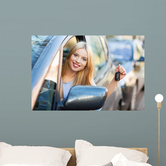 Young Woman Showing Car