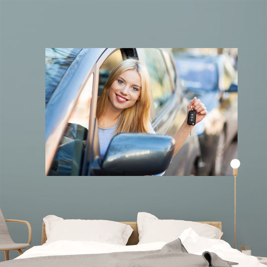 Young Woman Showing Car
