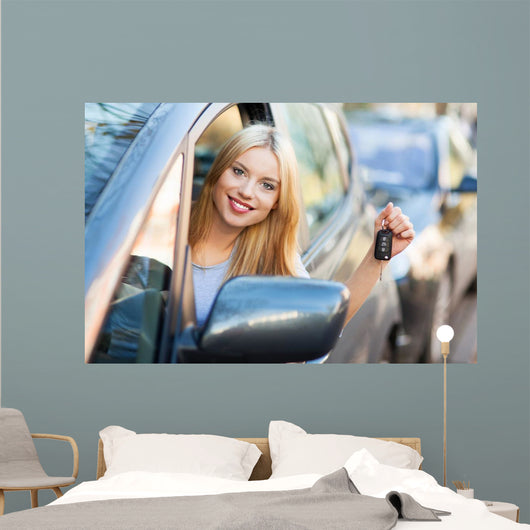 Young Woman Showing Car