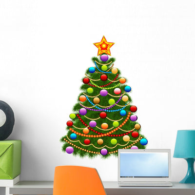 Christmas Tree Decorated with shown on a wall