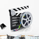 Clapper board and reel with filmstrip Wall Decal