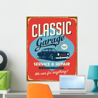 Vintage Metal Sign shown on a wall