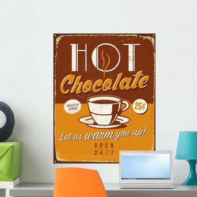 Vintage Hot Chocolate Wall Mural shown on a wall
