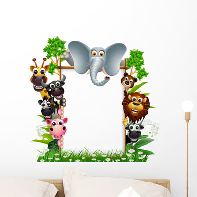 Funny Animal Cartoon with Wall Decal shown on a wall