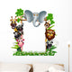 funny animal cartoon with blank sign and tropical forest Wall Decal