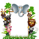 funny animal cartoon with blank sign and tropical forest Wall Decal