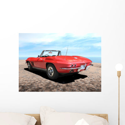 Classic American Sportscar Wall Mural shown on a wall