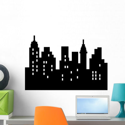 Abstract City Silhouette Black Wall Decal shown on a wall