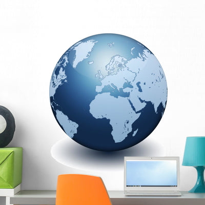 Earth World Globe Wall Decal shown on a wall