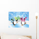 Penguins Pair Ice Skating in Winter Scene Illustration Wall Mural